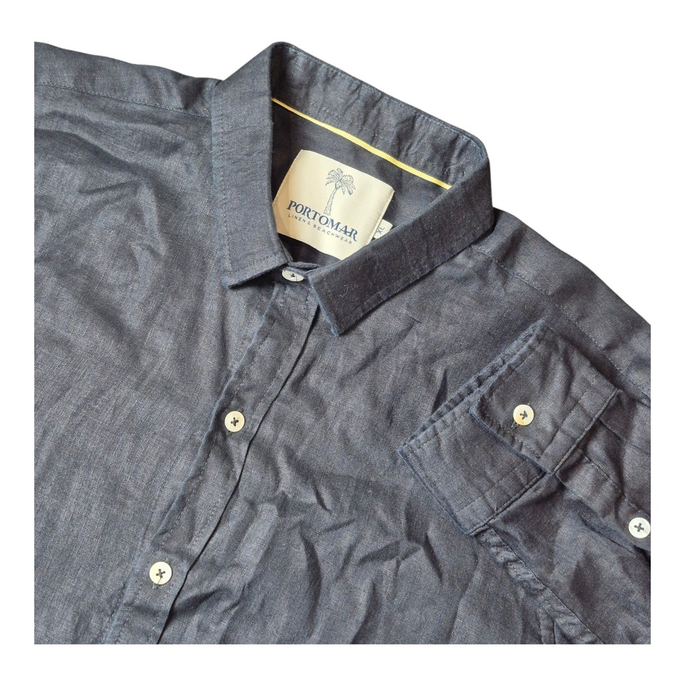Portomar 100% Linen Button Down Shirt Black Long Sleeve Colombia Men's XL